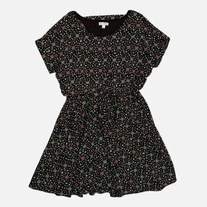 Women's 2 Black Floral Fairy Goth Cuffed Short Sleeve Casual Knee Length Dress